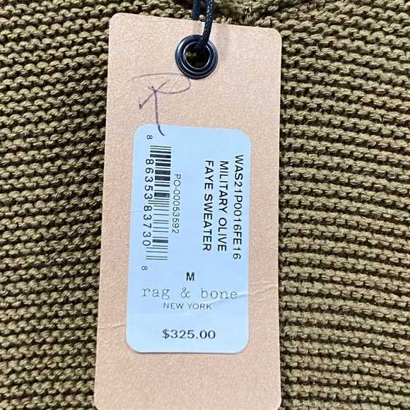 Rag & Bone Faye Sweater V Neck Pointelle Knit Military Olive Women’s Size M NWT - Picture 4 of 8